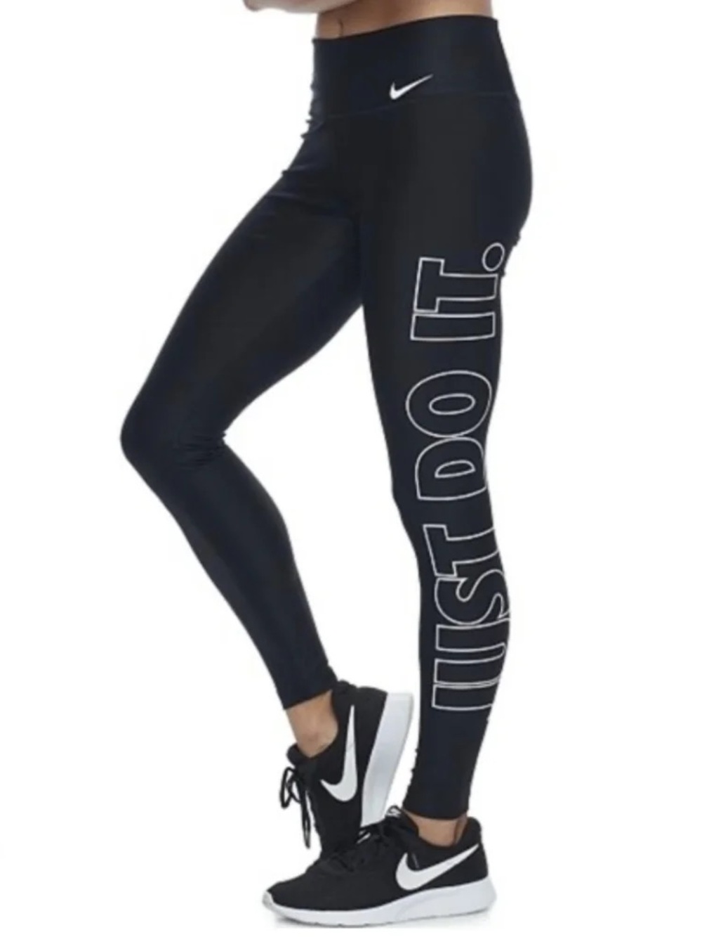 Nike Dri-Fit black leggings with ‘just do it’ text on side